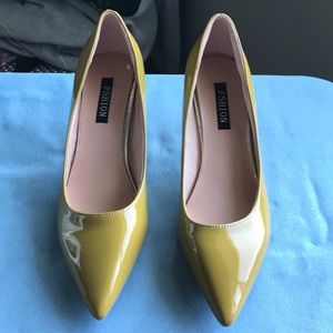 yellow patent kitten heels